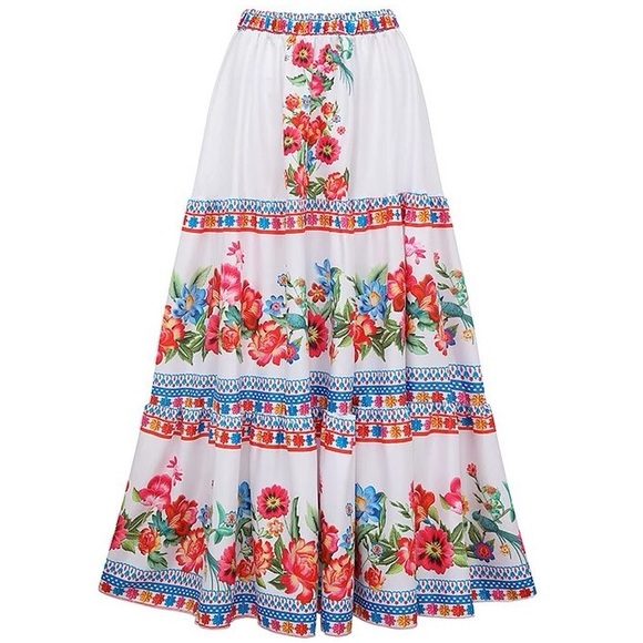 Boho Blanca resort onepiece swimsuit & maxi cover-up skirt white red blue floral - Picture 7 of 16